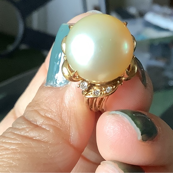 Sold❗️❗️❗️18K Solid Gold Ring with Authentic Pearl with Natural Diamond - Picture 11 of 12